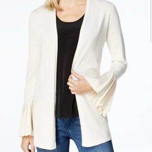 Charter Club women's white cream pleated bell sleeve open front knit cardigan PL